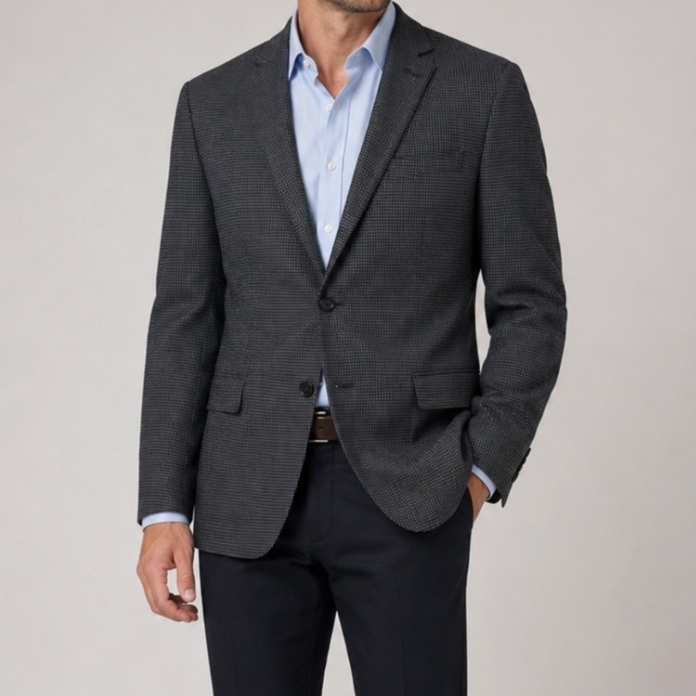 Ralph Lauren Mens Sport Coat 54R Slim Fit Grey Houndstooth Wool Blazer Jacket